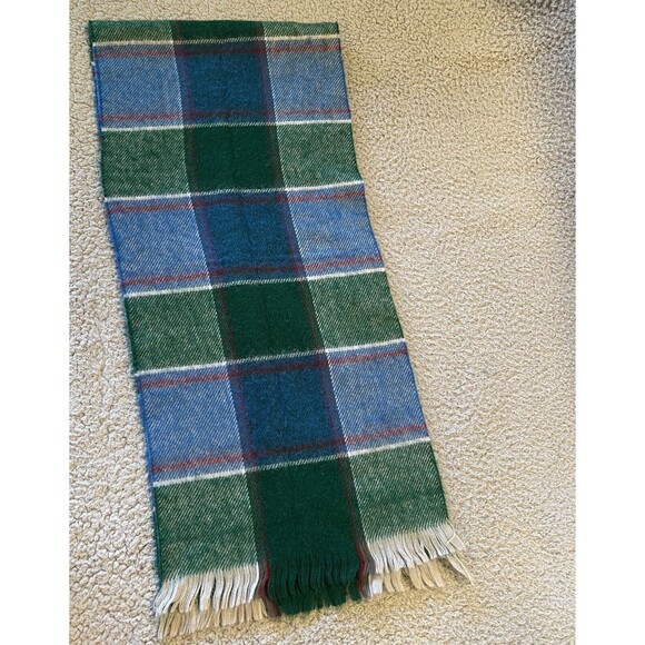 Vintage ROYAL-SCOT Scarf Acrylic Blue Green Red Plaid 11" x 50" Japan - Picture 1 of 6